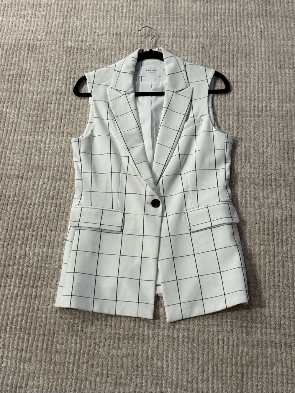 Argent White Windowpane Sleeveless Longline Vest Blazer